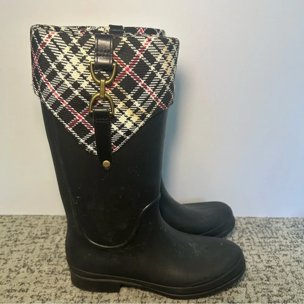 Crocs Black & Plaid Buckle Willie Rain Boots Size 11 Women’s